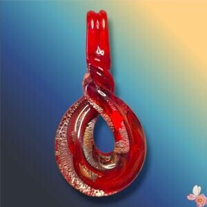 Murano-Style Glass Pendant Hand-Blown Artisan Ruby Gold Swirl 81